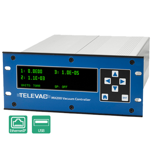 Modular vacuum controller that offers the full vacuum range of 1E-11 to 10,000 Torr with EthernetIP digital communications.