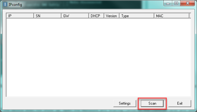 HMS IPConfig Utility with the Scan button highlighted