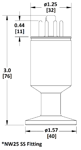 Dimensional drawing of the Televac® 2A Thermocouple Vacuum Gauge.
