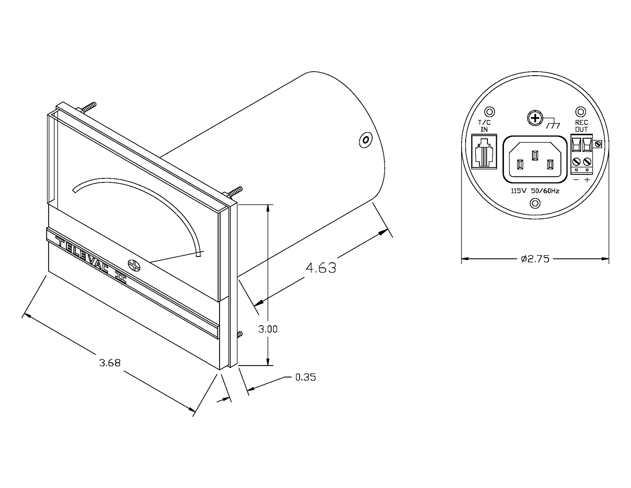 Compact 2A Vacuum Controller Dimensional Drawing