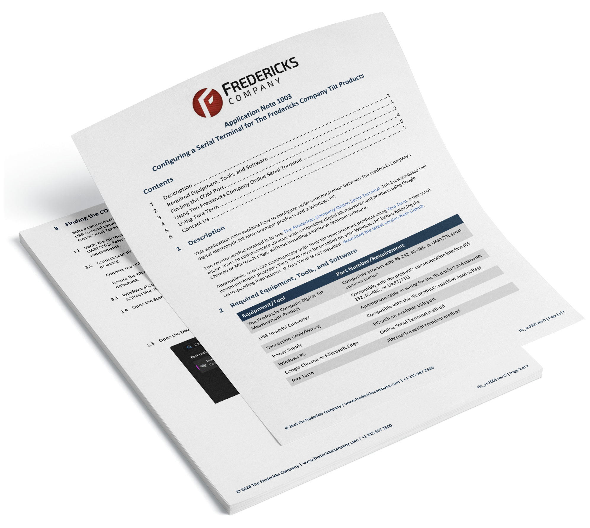 Application Note 1003 - Configuring a Serial Terminal for The Fredericks Company Tilt Products